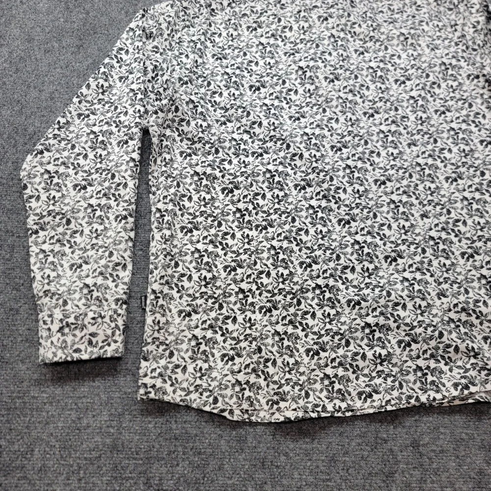 Barabas Mens XL White Black Floral Print Long Sleeve Button Down Cotton Shirt
